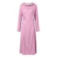 thumbnail image 3 of Women Fashion Solid Round Neck Waist Button Pocket Casual Long Sleeve Long Dress Button Front Dresses Summer Long Dresses Pocket Long Dress for Women Womens Midi Casual Dresses Summer Dresses Medium, 3 of 4