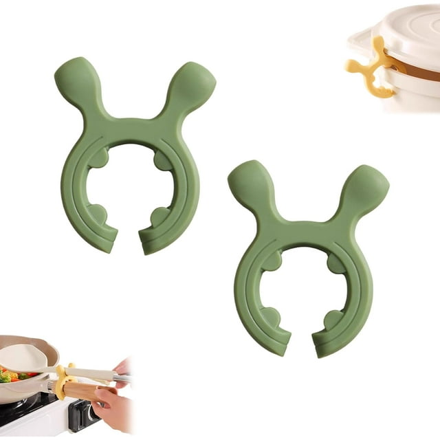 Multifunction Silicone Pot Handle Spatula Rack, Pot Handle Spatula Holder Kitchen Rest, Silicone Non-Slip Spoon Holder Stove Organizer, Kitchen Gadgets and Acces sories (Green)
