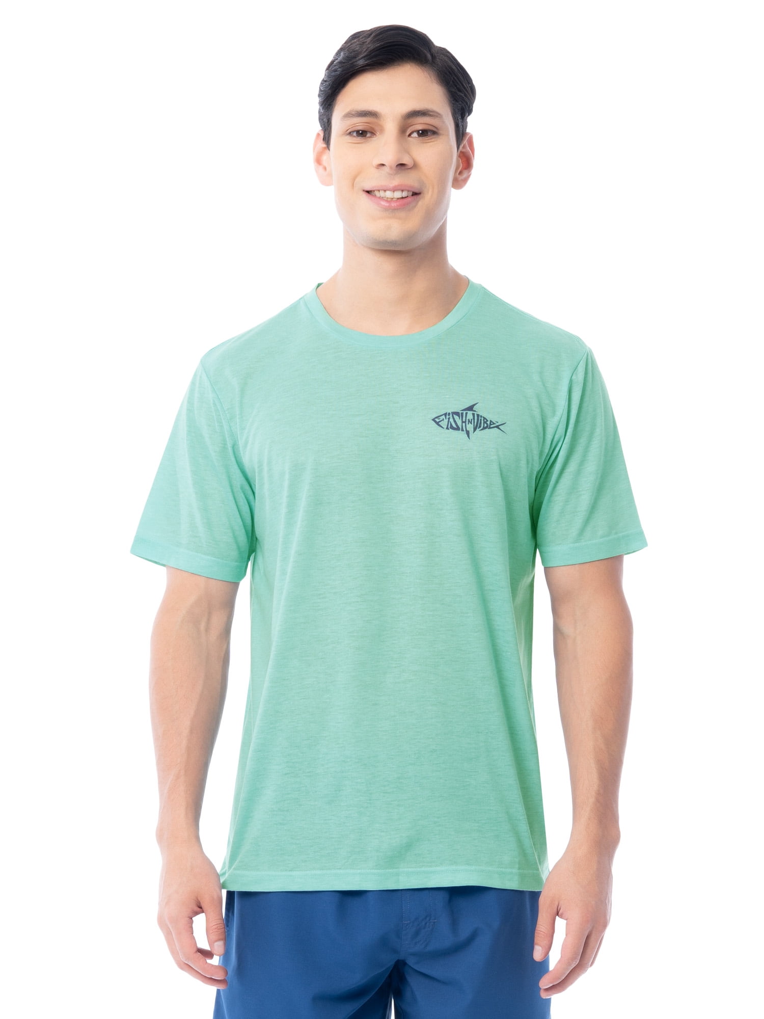 Fish N Vibe Men's Short Sleeve Fishing Performance Outdoor Graphic T-Shirt, Aqua Haze, 3XL