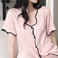 thumbnail image 5 of Diufon Pajama Sets for Women V Neck Short Sleeve Button Down Tops Elastic Waist Lounge Pants Sets, 5 of 6