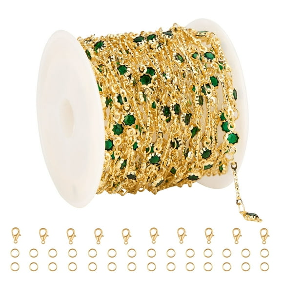 UMAOKANG 16.4 Feet Emeralds Glass Jewelry Making Chains Gold Plated Stick Chain DIY Chain with Lobster Clasps and Jump Rings for Jewelry Making