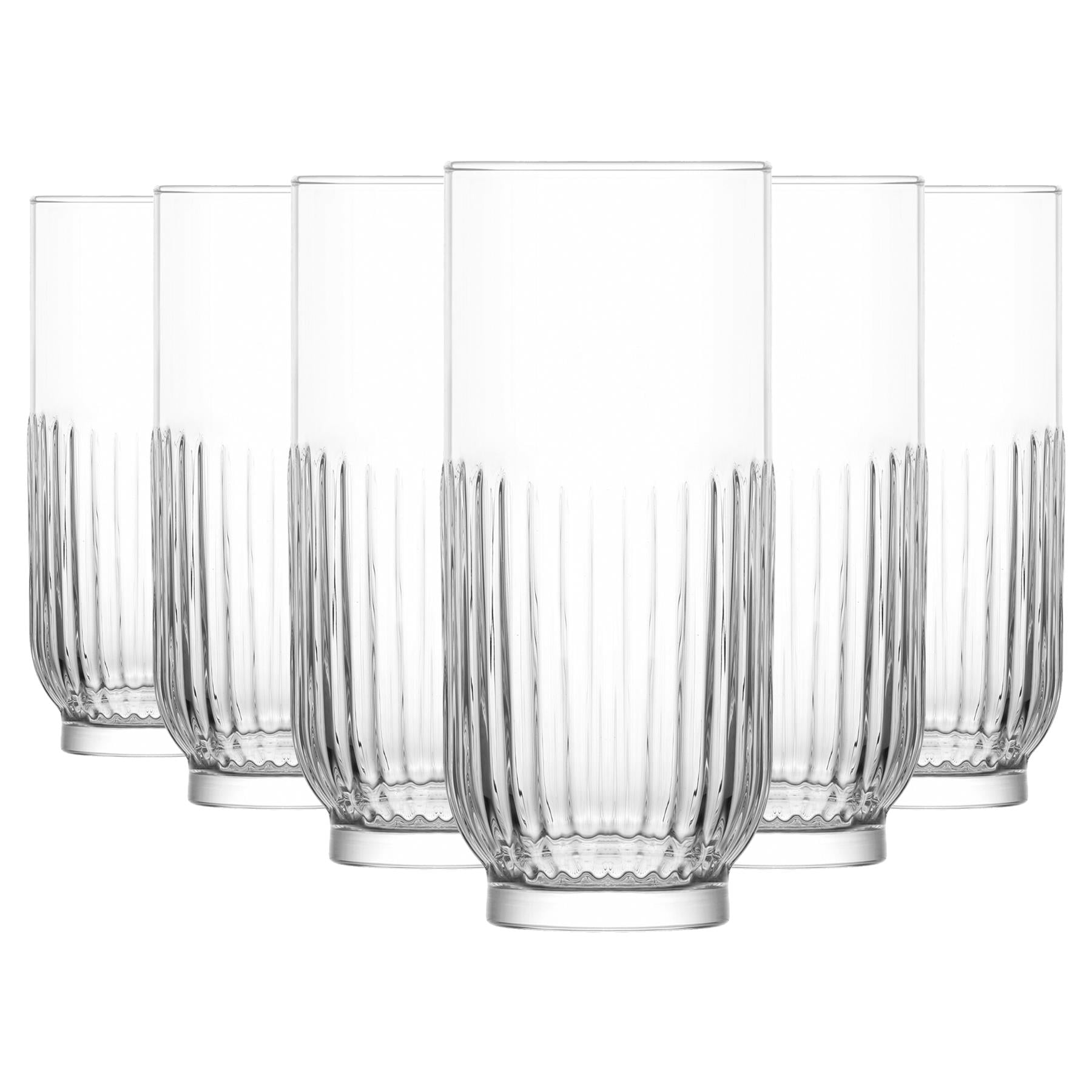 Silver Band Highball Collins Glasses Clear Set Of 6 Retro Bar Drinks