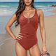 thumbnail image 4 of Trajes de baño de una pieza para mujer, traje de baño de bikini con tirantes y espalda descubierta de color liso para mujer, 4 of 5