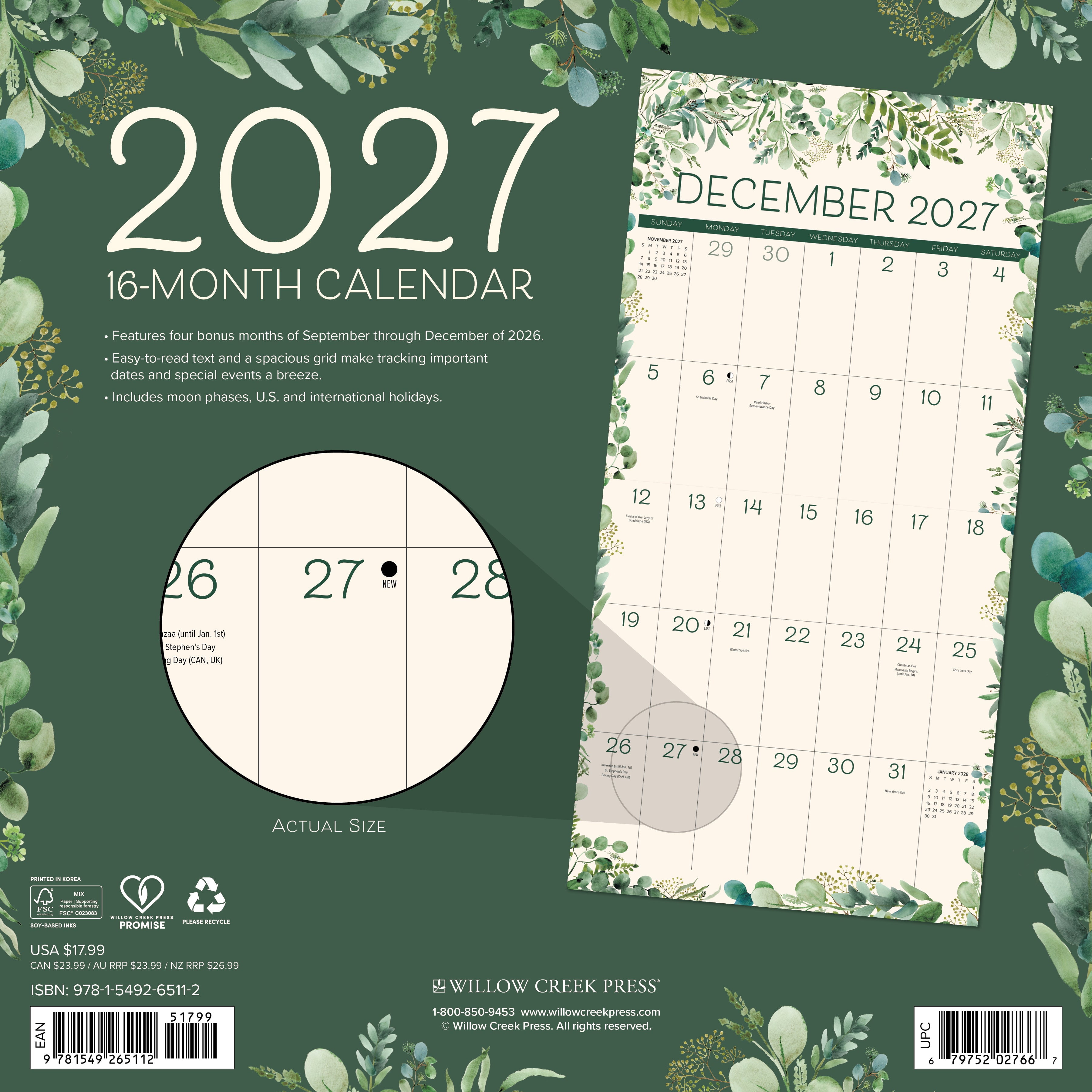 Willow Creek Press, Botanical 2027 Wall Calendar