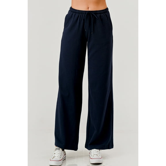 Drawstring Waist Fleece Lined Wide Leg Pants