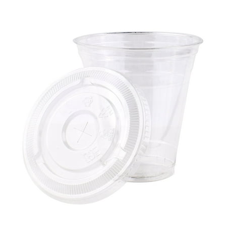 (800 Sets) Plastic Disposable Cups with Lids - Premium 12 oz (ounces) Crystal Clear PET for Cold Drinks Iced Coffee Tea Juices Smoothies Slush Soda Cocktails Beer Kids Safe (12oz Cups + Flat
