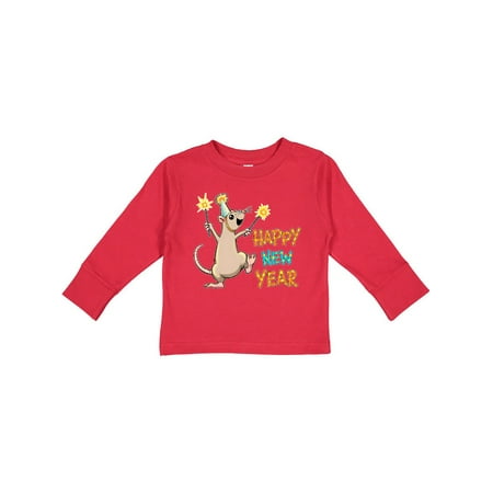 

Inktastic Happy New Year Rat with Sparklers in Party Hat Gift Toddler Boy or Toddler Girl Long Sleeve T-Shirt