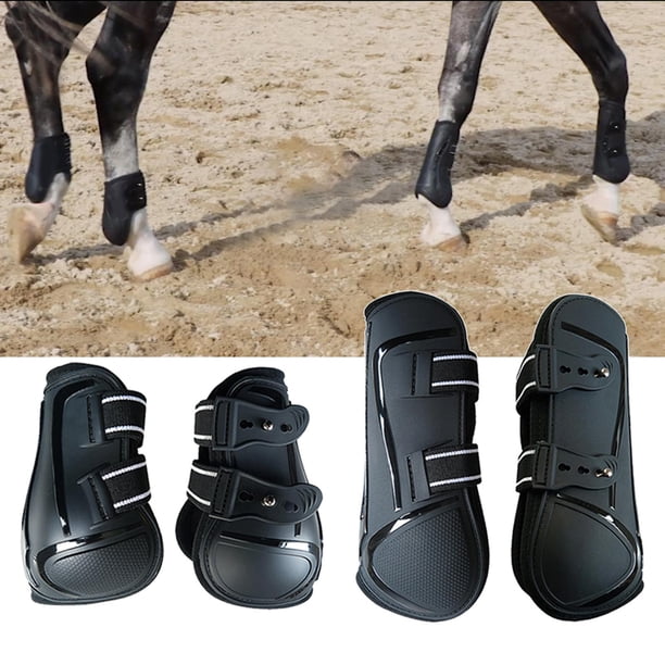 Bota de tendón de caballo, patas delanteras/traseras, conjunto de ejercicios de equitación, salto, absorción de impactos XL negro Cola Botas de tendón de caballo