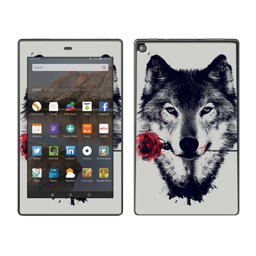 Skin Decal For Amazon Fire Hd 8 Tablet / Wolf With Rose In Mouth