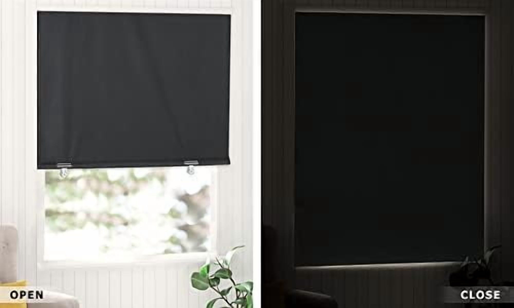 100% Blackout Roller Shades, No Tools No Drill Cordless Blinds for Windows, Thermal Insulated UV Protection Privacy Window Shades for Bedroom (48''W x 72''H, Black)