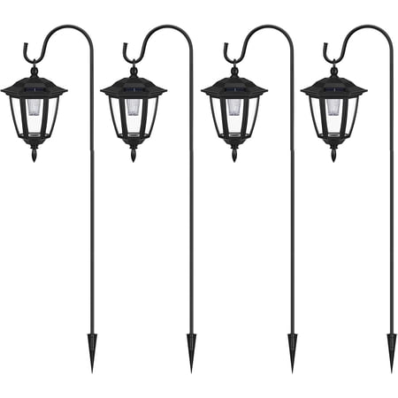 Brightown 38.5 Inch Solar Pathway Lights Outdoor, Bright LED Hanging Lanterns Lights with Shepherd Hooks, Waterproof Driveway Markers Black Lamp Post for Garden Front Patio Yard, Warm White, 4 Pack