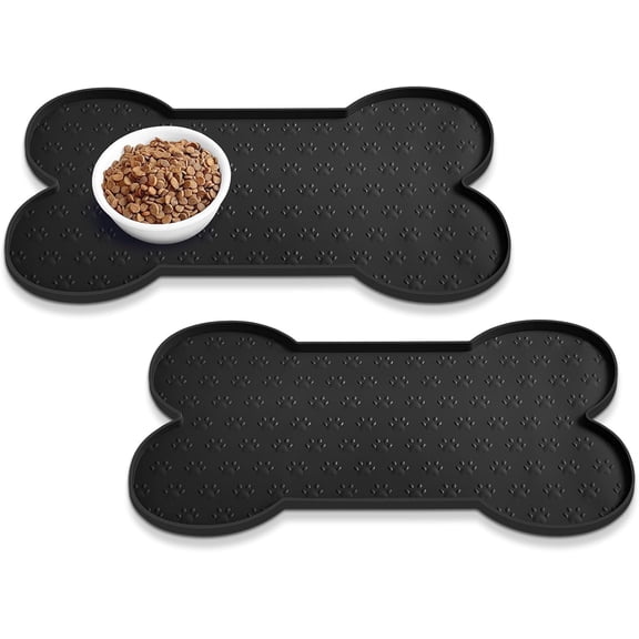 ACDANC Dog Food Mat Anti-Slip Silicone Dog Bowl Mat Thicker Pet Placemat Waterproof Cat Feeder Pad with Raised Edge Puppy Kitten Feeding Mats Suitable Small Medium-Sized Dogs Cats Eating Tray-2Pcs