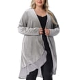 thumbnail image 1 of Cárdigan de mujer plus size Agnes Orinda con volantes, asimétrico, de frente abierto, chaquetas largas de terciopelo 2X plateado, 1 of 6