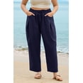 thumbnail image 3 of CASSIE LIZ Plus Size Pants Navy Dress Wide Leg Crop Pleated Lounge Elastic High Waist Pants with Pockets XL 16W 18W, 3 of 6