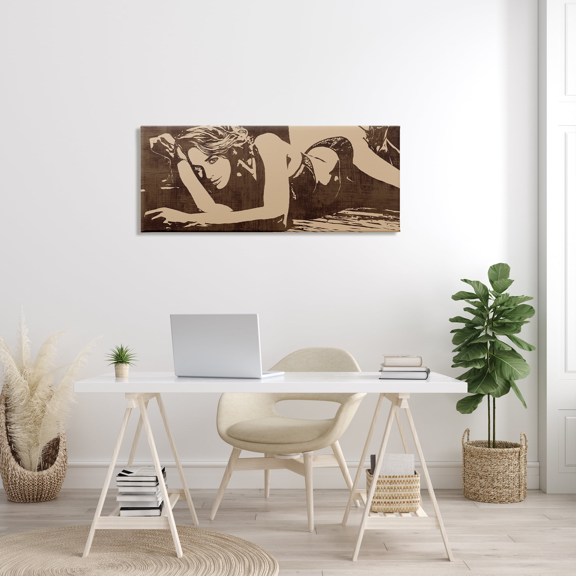 Stupell Industries Alluring Female Resting Seductive Face Sepia Tone, 20 x 48, Designed by Andrew Cooper
