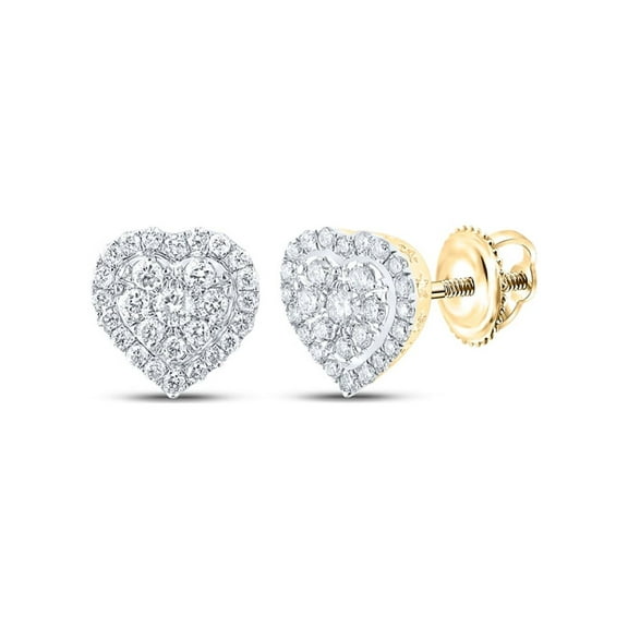Macey Worldwide Jewelry 10k Yellow Gold Diamond Lovely Heart Earrings 1/4 Ctw
