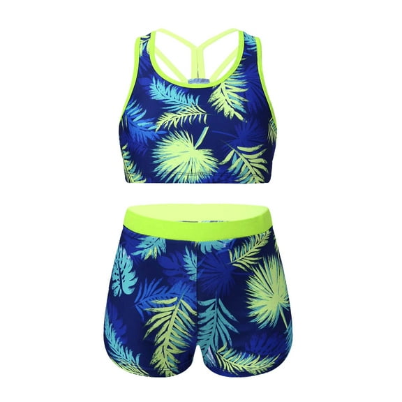 iiniim Kids Girls Bathing Suit 2 Pieces Crop Tank Top with Booty Shorts Set Swimming Costume