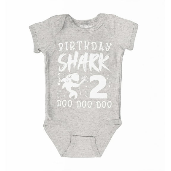 Shop4Ever 2nd Birthday Shark Doo Doo Doo Baby's Bodysuit Infant Cotton Romper 24 Months Heather Grey