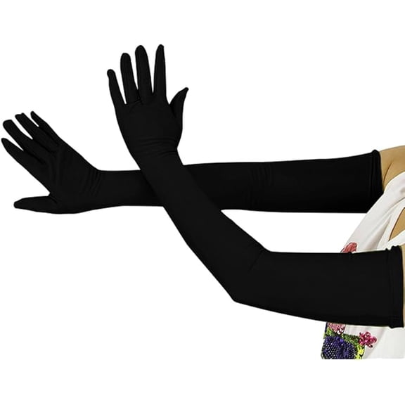 Long spandex elastic opera gloves, children's unisex elbow crossing etiquette gloves, 5-18 years old, stage party black long gloves