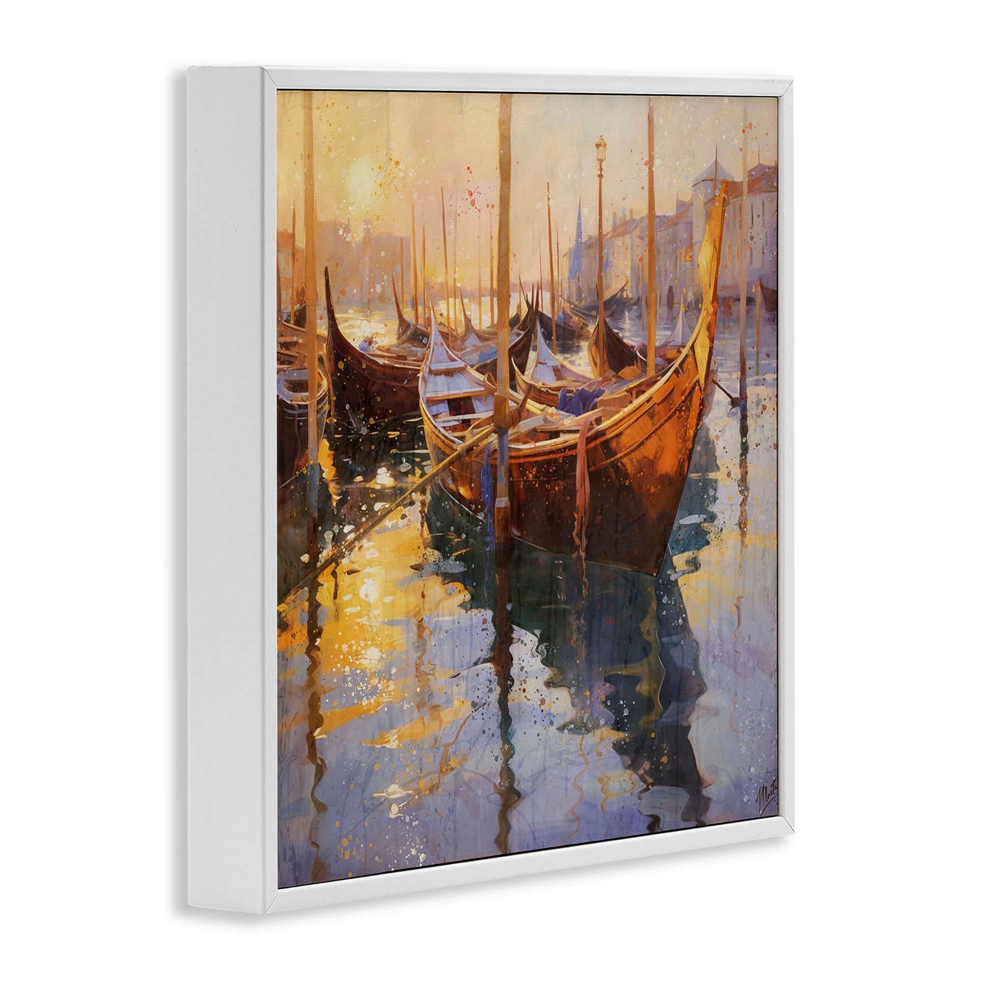 Stupell Industries Venetian Gondolas in Golden Light White Framed Giclee Art, design by Marta Wiley