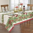 thumbnail image 3 of Newbridge Christmas Holly Ribbon Traditions Bordered 60 x 102 Inch Rectangle Fabric Tablecloth, Boughs of Holly and Berry Ribbon Garland Dining Table Cover for Holiday Party, 3 of 6