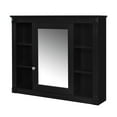 thumbnail image 6 of GZXS 35" Bathroom Medicine Cabinet with Mirror Door, Modern Wall-Mounted Wooden Hanging Cabinet w/ Adjustable Shelf & 6 Open Compartments, Black, 6 of 7