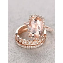 Limited Time Sale 2 carat Morganite Diamond Trio Wedding Bridal Ring Set in 10k Rose Gold, One Engagement Ring & 2 Wedding Bands