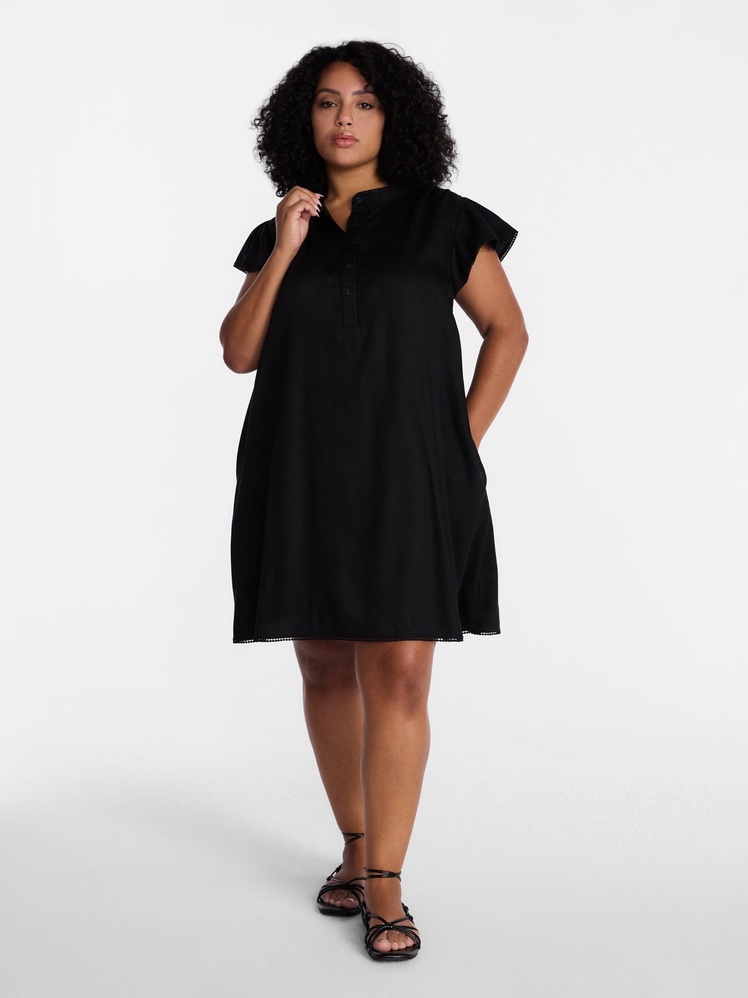 Time and Tru Women's Flutter Sleeve Mini Dress, Sizes XS-XXXL