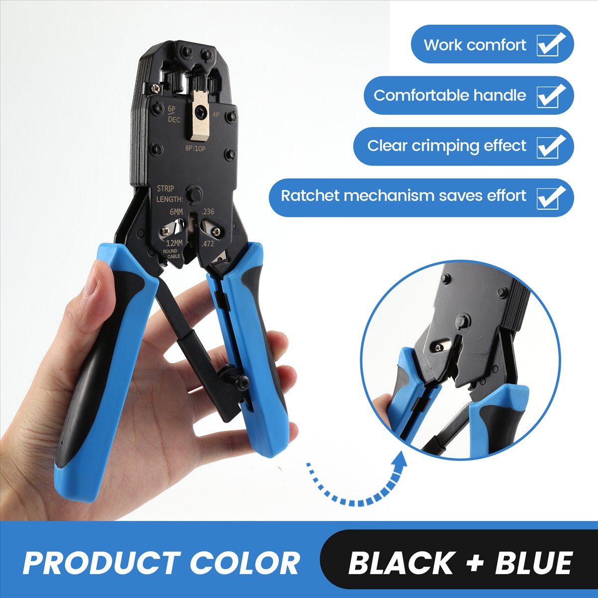 RJ45 Network Crimper 10P 8P 6P 4P Crimping Tools Stripper for RJ45 RJ11 RJ12 RJ50 Connector Ethernet Cable