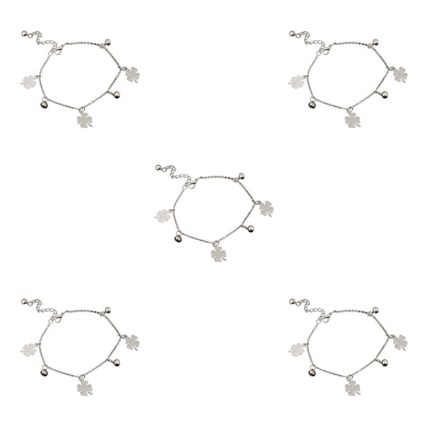 Tobilleras Sonducket Trébol Joyería de pie ajustable con campana plata 5Conjunto