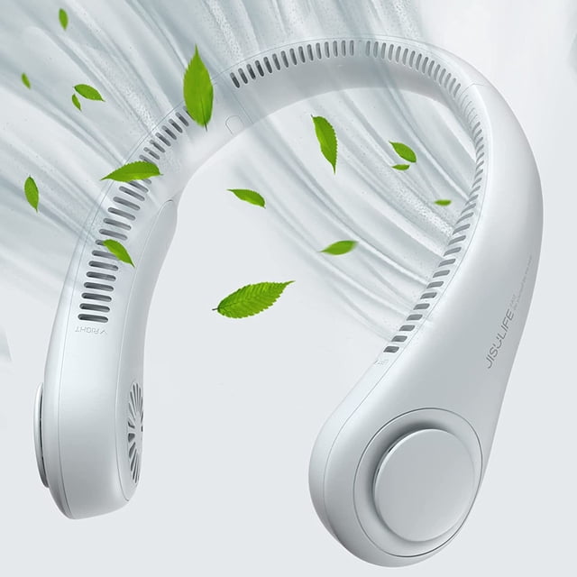 JISULIFE Ventilateur de Cou Portable, Ventilateur Mains Libres Sans Pales, Ventilateur Personnel Portable à Batterie 4000 mAh, Ventilateur de Bureau Alimenté par USB, 3 Vitesses - Gris
