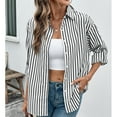 thumbnail image 1 of WRKEKC Breathable Stripe Overshirt for Women, Long Sleeve Lightweight Shacket with Button Closure and Utility Pockets, Resort Style Essential Black XL, 1 of 7