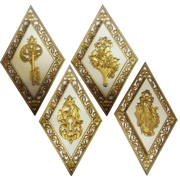 Vintage Syroco Hollywood Regency Diamond Shape Wall Plaques Décor Set Of 4 Com - Vintage Syroco Wood Wall Hanging Vintage Syroco Hollywood Regency Diamond Shape Wall Plaques Décor Set Of 4 Com - Vintage Syroco Wood Wall Hanging