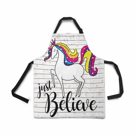 

ASHLEIGH Adjustable Bib Apron for Women Men Girls Chef with Pockets Magic Cartoon Fantasy Unicorn Horse Rainbow Dream Novelty Kitchen Apron for Cooking Baking Gardening Grooming Cleaning