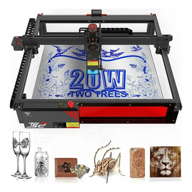 Grabador láser de diodo TwoTress TS2, máquina cortadora de grabado de 20W, 450x450mm para madera y Metal