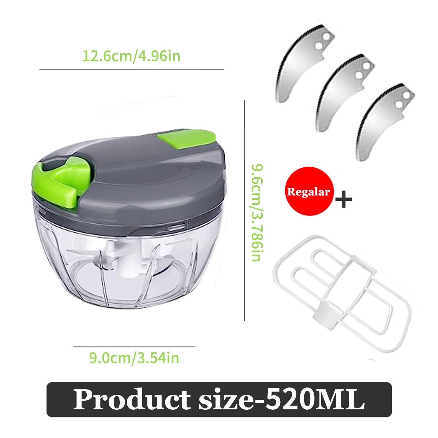 520ml Manual Food Chopper Shredder with 6 Stainless Steel Blades, Portable Hand Pull String Blender for Garlic, Chili Peppers, Peppers, Carrots, Onions and other Vegetables
