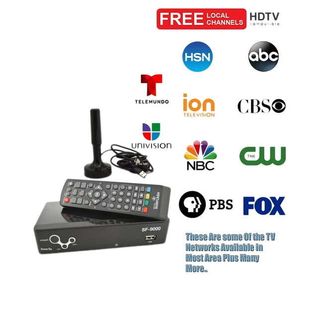 Digital To Analog TV Converter Box Receiver Tuner + Digital Indoor Outdoor Antenna With