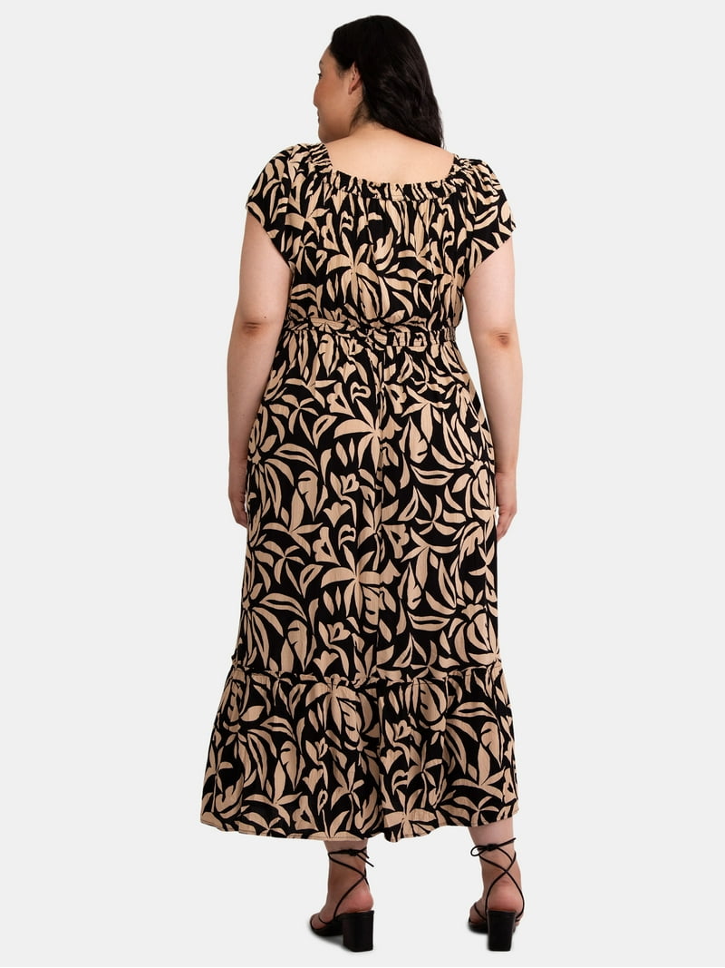 Terra & Sky Women's Plus Crinkle Off Shoulder Maxi Dress Sizes 0X