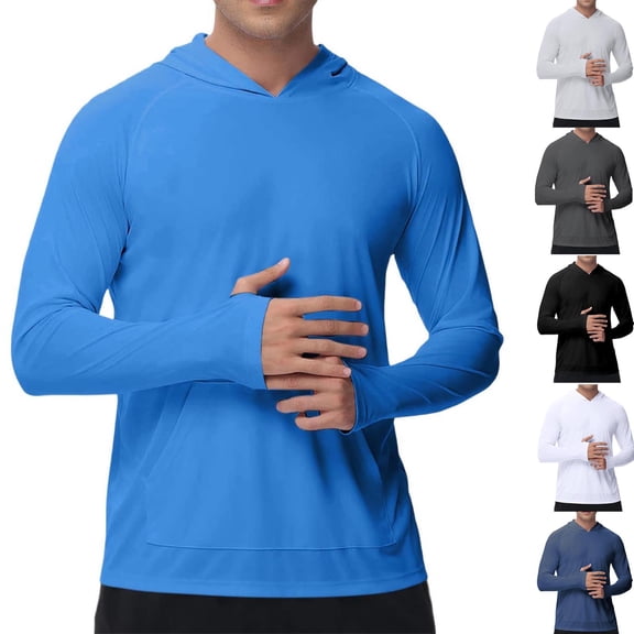 Dazajoo Men's Hooded Sun Protection T Shirts Casual Lightweight Quick Dry Long Sleeve Hoodie Outdoor Athletic Fishing Shirt,Black,XL