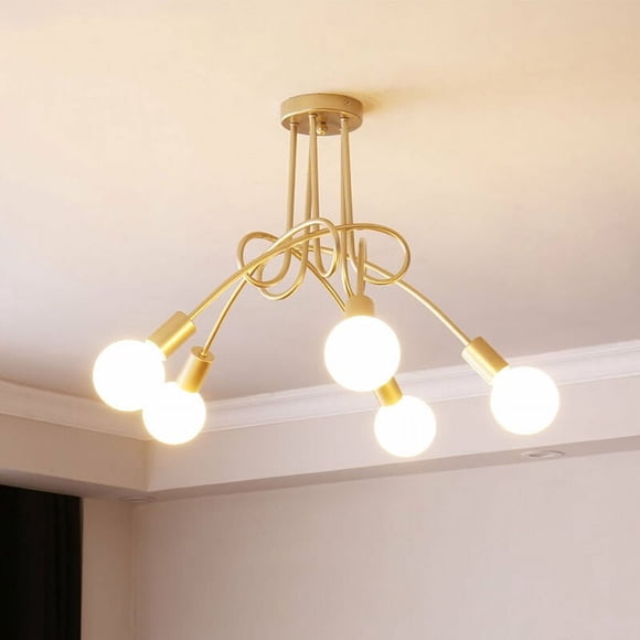 Lustre Moderne Mi-Siècle, Style Intemporel avec Laiton et Verre, Plafonnier à Hauteur Réglable pour Salles à Manger, Aires de Vie et Cuisines (Or)