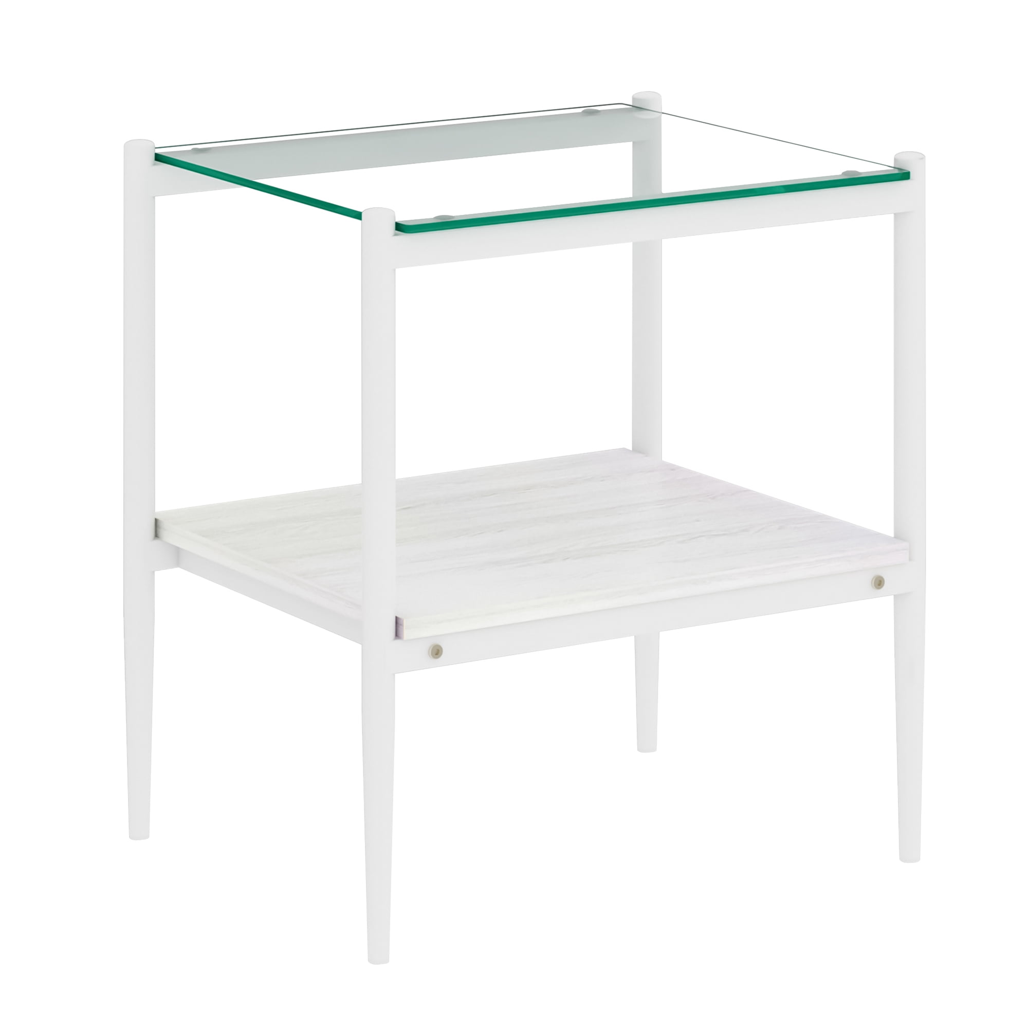 Set of 2 End Tables, Nightstand with Tempered Glass Tabletop, Compact Side Table with MDF Storage Shelf and Sturdy Iron Legs, Easy Assembly for Bedroom or Living Room, Transparent Glass Finish