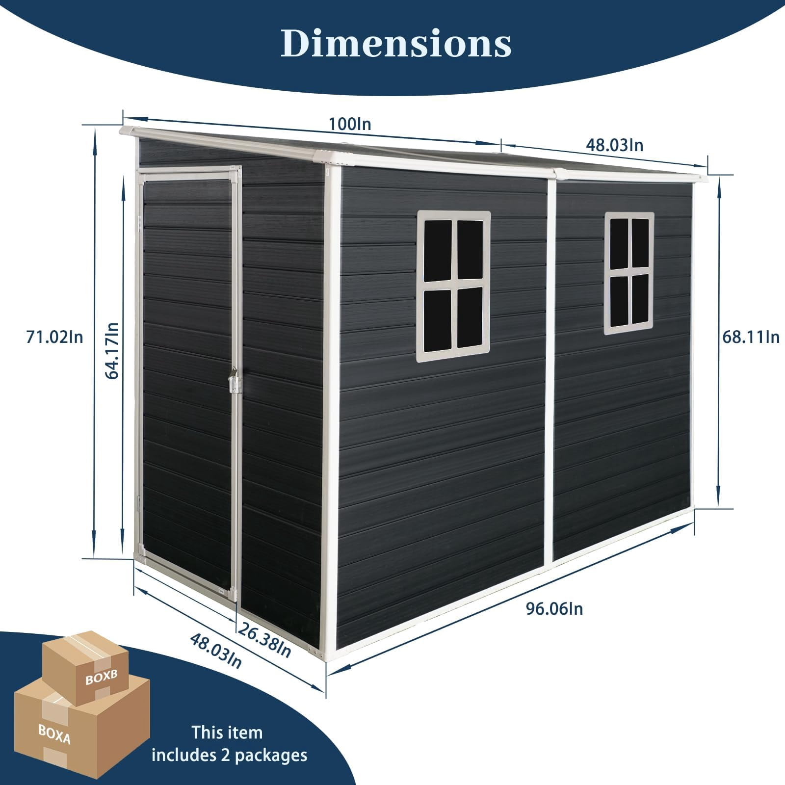 4x8 FT Lean to Shed with Floor, Resin Storage Shed & Outdoor Storage Clearance with 2 Windows, Backyard Storage Sheds for Garden, Patio, Backyard, (Black)
