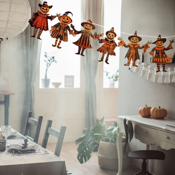Xihbxyly Banderines Decorativos de Halloween, Diseño de Espantapájaros de Calabaza Acrílico, Colgante de Pared Festivo, Fácil Instalación, Estilo Rústico, con Un Toque Otoñal Nostálgico, Juego de 6 P
