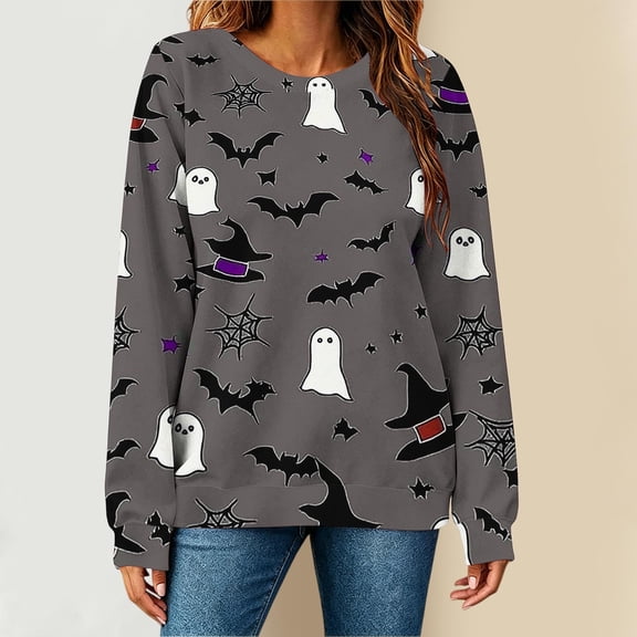 Plus Size Women's Halloween Graphic Sweatshirts Crew Neck Long Sleeve Comfortable