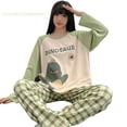 thumbnail image 2 of Conjuntos de Pijamas anudados para Mujer, ropa de dormir de dinosaurio de dibujos animados para adolescentes, ropa de casa para niñas, moda de primavera y otoño, 2 of 3