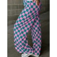 thumbnail image 3 of Women's Checkered Pants Wide Leg with Elastic Waist & Pockets Comfortable Casual Pink Green plaid L, 3 of 5