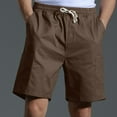 thumbnail image 2 of Men's Workout Shorts Solid Color Button Zipper Suit Cool Breathable Quarter Large Pocket Pants Sweat Shorts Men Brown XXL, 2 of 4