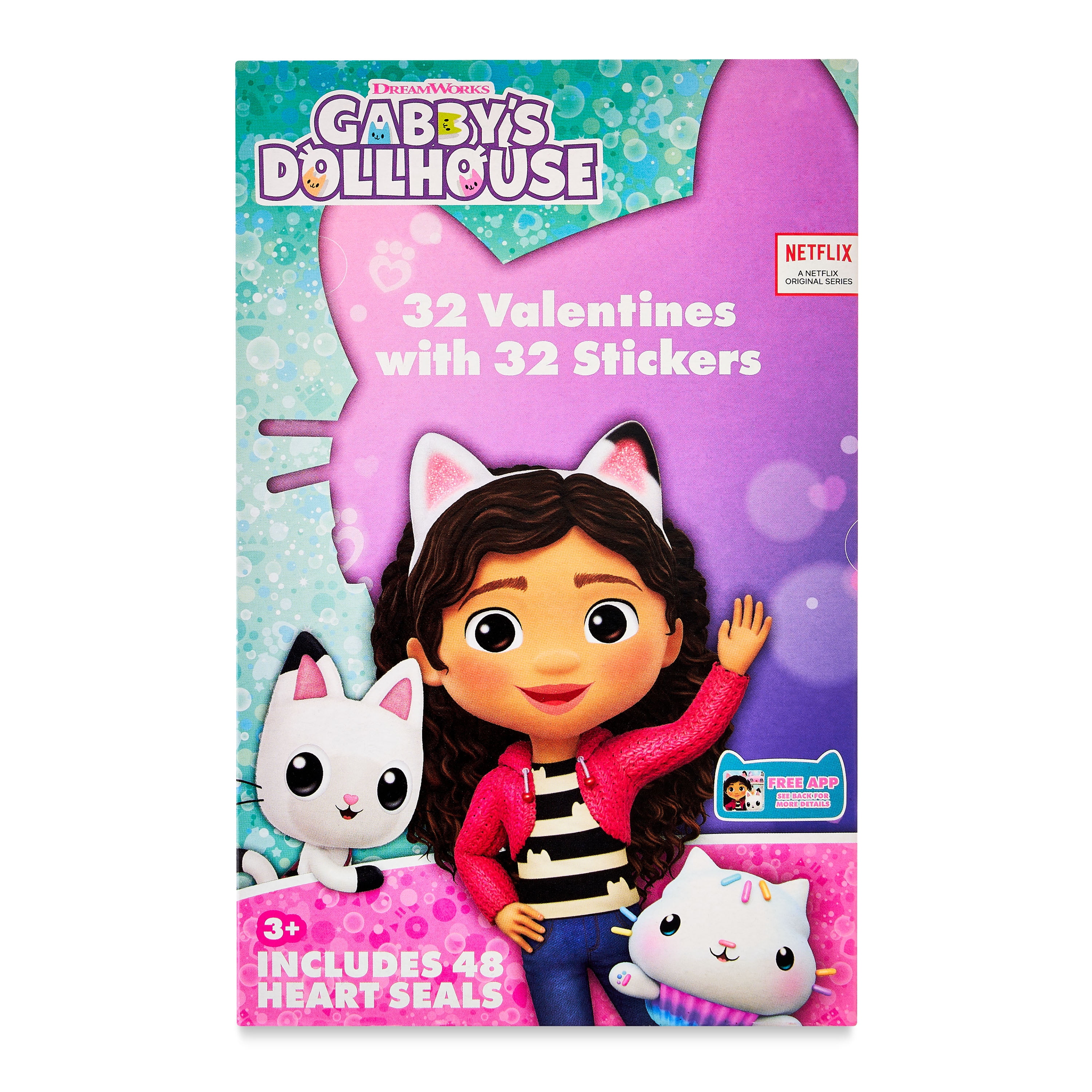 Gabbys Dollhouse Dreamworks Gabby's Dollhouse Valentine Cards, Kiddie Cards, 32 Count