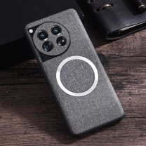 For OnePlus 12 Matte Case [Compatible with Magsafe] Soft TPU Bumper   PU Leather Cloth Textured Back Ultra-Thin Business Shockproof Soft Drop Protective Case For OnePlus 12,Gray