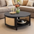 thumbnail image 6 of Cane Rattan Coffee Table,2-Tier Wood Coffee Table with Boho Woven Rattan Storage Shelf,Black, 6 of 7